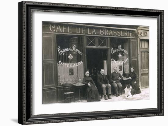 Four People and a Dog Outside a Cafe, France-null-Framed Photographic Print