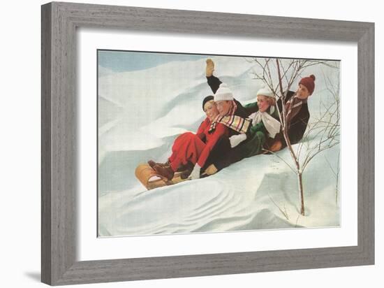 Four People on a Toboggan-null-Framed Art Print