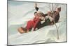 Four People on a Toboggan-null-Mounted Art Print