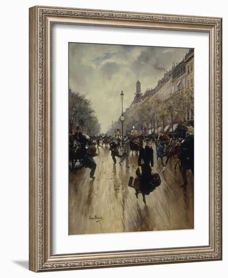 Four Pm at the Carrefour Drouot and the Grand Boulevard, C.1895-Jean Béraud-Framed Giclee Print