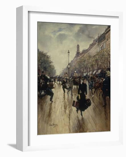 Four Pm at the Carrefour Drouot and the Grand Boulevard, C.1895-Jean Béraud-Framed Giclee Print
