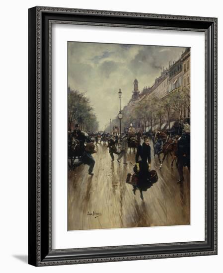 Four Pm at the Carrefour Drouot and the Grand Boulevard, C.1895-Jean Béraud-Framed Giclee Print