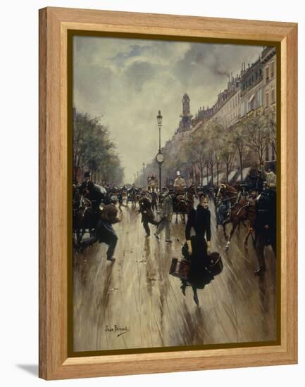 Four PM at the Carrefour Drouot and the Grand Boulevard-Jean Béraud-Framed Premier Image Canvas