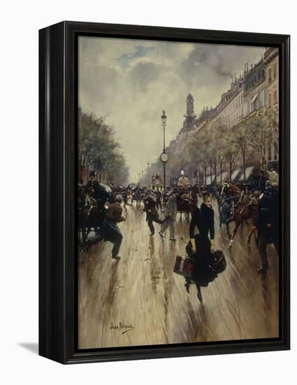 Four PM at the Carrefour Drouot and the Grand Boulevard-Jean Béraud-Framed Premier Image Canvas