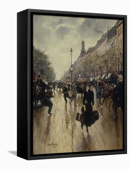 Four PM at the Carrefour Drouot and the Grand Boulevard-Jean Béraud-Framed Premier Image Canvas