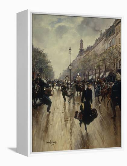 Four PM at the Carrefour Drouot and the Grand Boulevard-Jean Béraud-Framed Premier Image Canvas