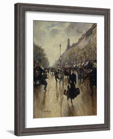 Four PM at the Carrefour Drouot and the Grand Boulevard-Jean Béraud-Framed Giclee Print