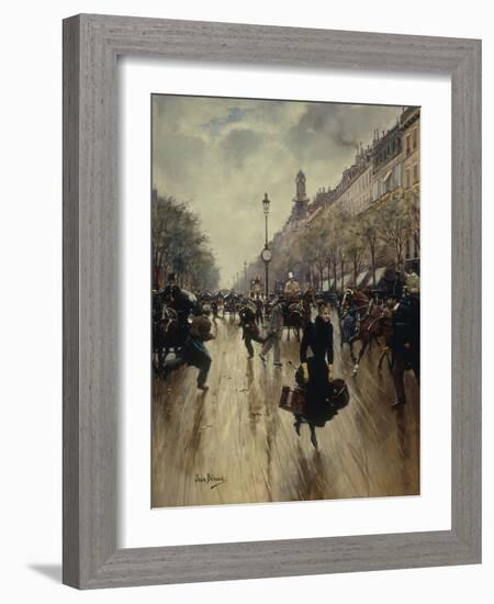 Four PM at the Carrefour Drouot and the Grand Boulevard-Jean Béraud-Framed Giclee Print