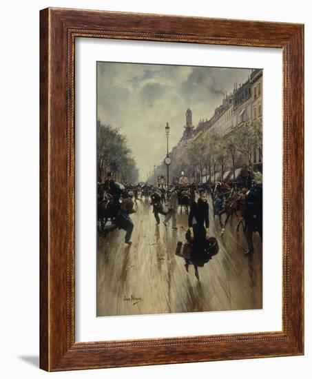 Four PM at the Carrefour Drouot and the Grand Boulevard-Jean Béraud-Framed Giclee Print