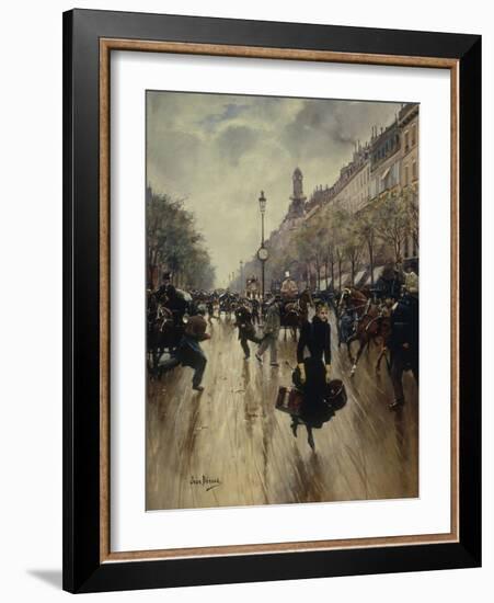 Four PM at the Carrefour Drouot and the Grand Boulevard-Jean Béraud-Framed Giclee Print