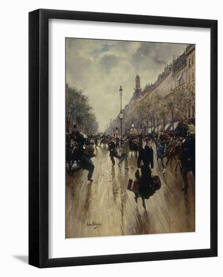 Four PM at the Carrefour Drouot and the Grand Boulevard-Jean Béraud-Framed Giclee Print