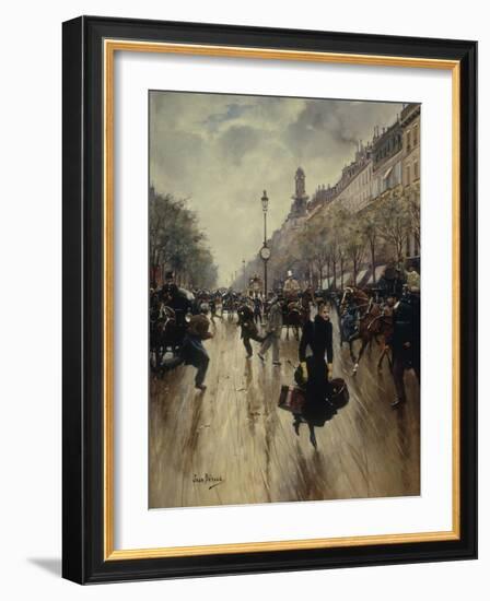 Four PM at the Carrefour Drouot and the Grand Boulevard-Jean Béraud-Framed Giclee Print