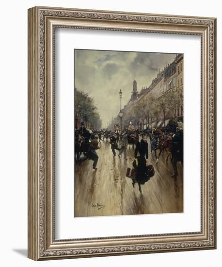 Four PM at the Carrefour Drouot and the Grand Boulevard-Jean Béraud-Framed Giclee Print