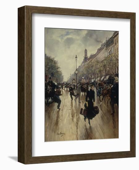 Four PM at the Carrefour Drouot and the Grand Boulevard-Jean Béraud-Framed Giclee Print