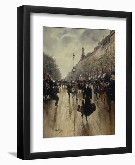 Four PM at the Carrefour Drouot and the Grand Boulevard-Jean Béraud-Framed Giclee Print