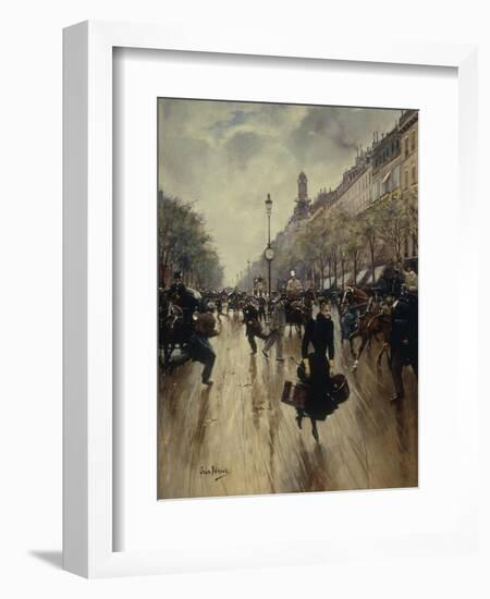 Four PM at the Carrefour Drouot and the Grand Boulevard-Jean Béraud-Framed Giclee Print