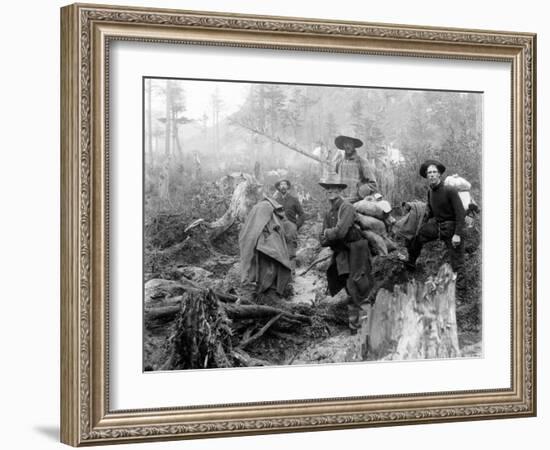 Four Prospectors Posed on Trail in Alaska During the Yukon Gold Rush in 1897-null-Framed Photo