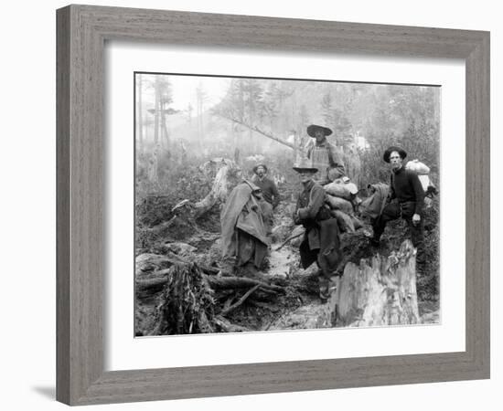 Four Prospectors Posed on Trail in Alaska During the Yukon Gold Rush in 1897-null-Framed Photo