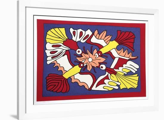 Four Red Birds and a Flower-Victor Delfin-Framed Limited Edition