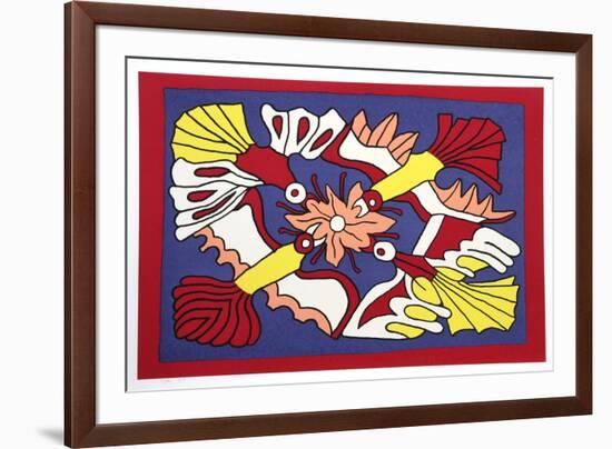 Four Red Birds and a Flower-Victor Delfin-Framed Limited Edition