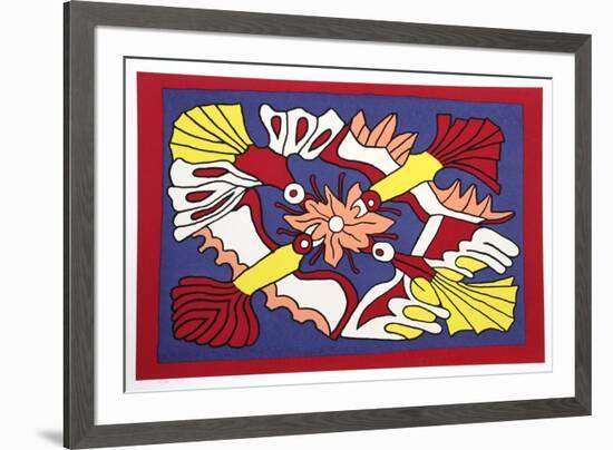 Four Red Birds and a Flower-Victor Delfin-Framed Limited Edition