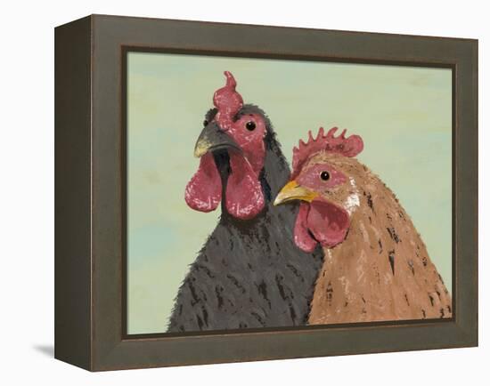 Four Roosters Brown Chickens-Jade Reynolds-Framed Stretched Canvas