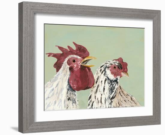 Four Roosters White Chickens-Jade Reynolds-Framed Art Print