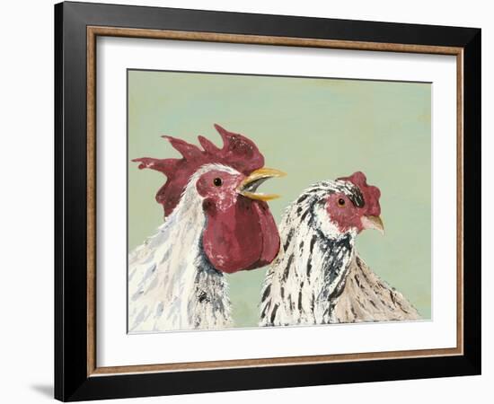 Four Roosters White Chickens-Jade Reynolds-Framed Art Print