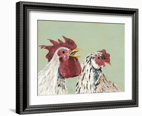 Four Roosters White Chickens-Jade Reynolds-Framed Art Print