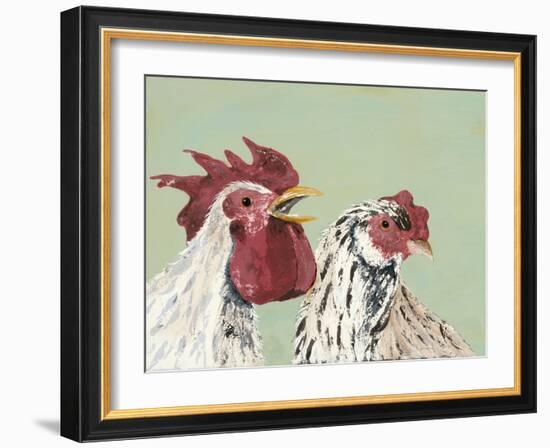 Four Roosters White Chickens-Jade Reynolds-Framed Art Print