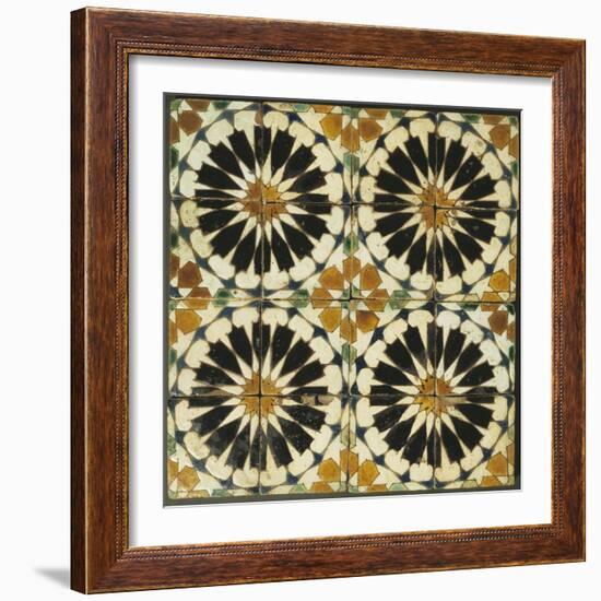 Four Roundels with Oar Shaped Segments with Star on Panel of Sixteen Tiles, 14th Century-null-Framed Giclee Print