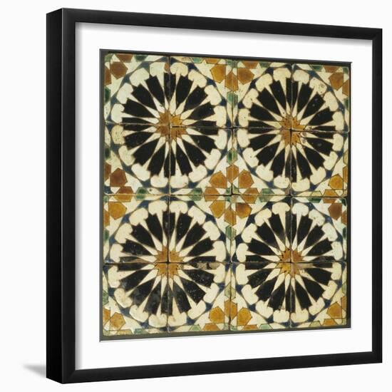 Four Roundels with Oar Shaped Segments with Star on Panel of Sixteen Tiles, 14th Century-null-Framed Giclee Print