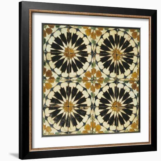 Four Roundels with Oar Shaped Segments with Star on Panel of Sixteen Tiles, 14th Century-null-Framed Giclee Print