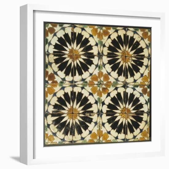 Four Roundels with Oar Shaped Segments with Star on Panel of Sixteen Tiles, 14th Century-null-Framed Giclee Print