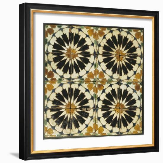 Four Roundels with Oar Shaped Segments with Star on Panel of Sixteen Tiles, 14th Century-null-Framed Giclee Print