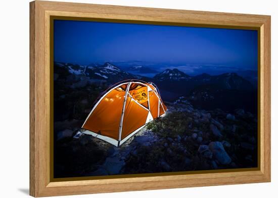 Four Season Tent Set Up with Christmas Lights in Mount Rainier National Park, Washington-Dan Holz-Framed Premier Image Canvas