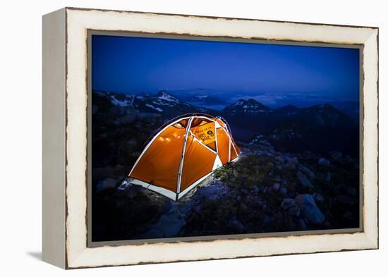 Four Season Tent Set Up with Christmas Lights in Mount Rainier National Park, Washington-Dan Holz-Framed Premier Image Canvas