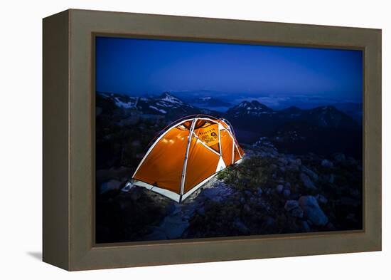 Four Season Tent Set Up with Christmas Lights in Mount Rainier National Park, Washington-Dan Holz-Framed Premier Image Canvas