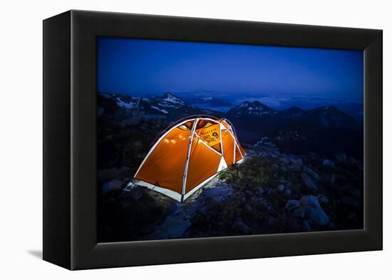 Four Season Tent Set Up with Christmas Lights in Mount Rainier National Park, Washington-Dan Holz-Framed Premier Image Canvas