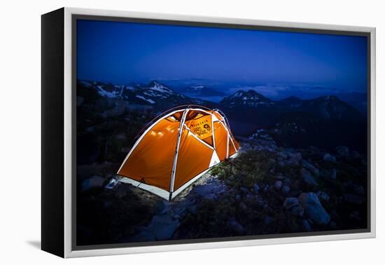 Four Season Tent Set Up with Christmas Lights in Mount Rainier National Park, Washington-Dan Holz-Framed Premier Image Canvas