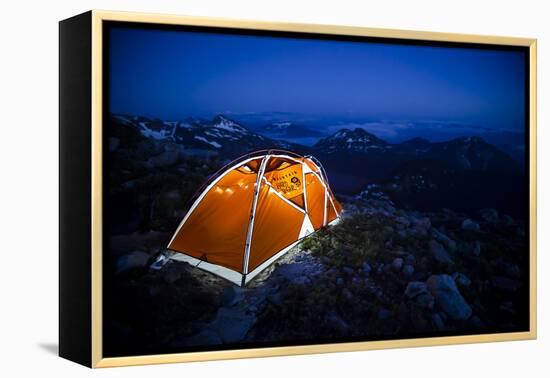 Four Season Tent Set Up with Christmas Lights in Mount Rainier National Park, Washington-Dan Holz-Framed Premier Image Canvas