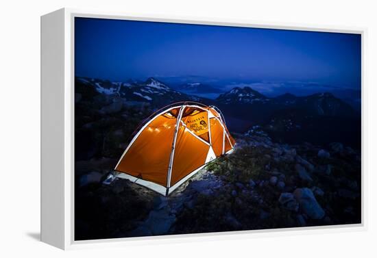 Four Season Tent Set Up with Christmas Lights in Mount Rainier National Park, Washington-Dan Holz-Framed Premier Image Canvas