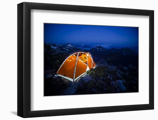 Four Season Tent Set Up with Christmas Lights in Mount Rainier National Park, Washington-Dan Holz-Framed Photographic Print