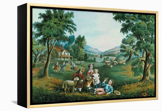 Four Seasons-Currier & Ives-Framed Stretched Canvas