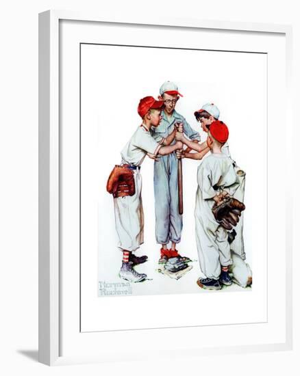 Four Sporting Boys: Baseball-Norman Rockwell-Framed Giclee Print