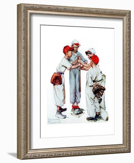 Four Sporting Boys: Baseball-Norman Rockwell-Framed Giclee Print