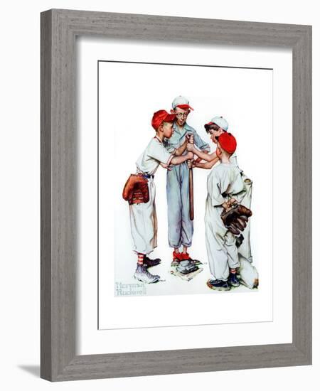 Four Sporting Boys: Baseball-Norman Rockwell-Framed Giclee Print