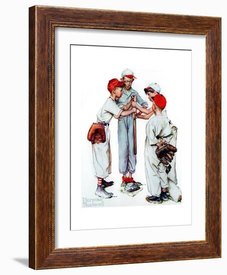 Four Sporting Boys: Baseball-Norman Rockwell-Framed Giclee Print