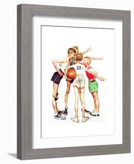 Four Sporting Boys: Basketball-Norman Rockwell-Framed Giclee Print