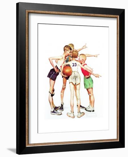 Four Sporting Boys: Basketball-Norman Rockwell-Framed Giclee Print